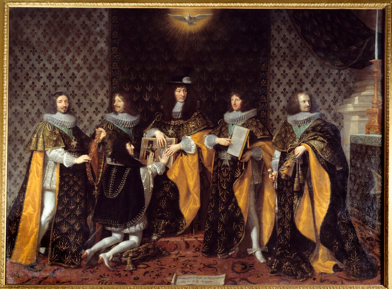 XIV. Lajos király fogadja testvérét, Anjou hercegét, a Szentlélek Rend lovagját Champaigne Fülöp festménye (1602-1674) 17. századi Grenoble, musee des Beaux Arts - XIV. Lajos király fogadja testvérét, Anjou hercegét, Az Or. lovagja alkotó: Philippe de Champaigne