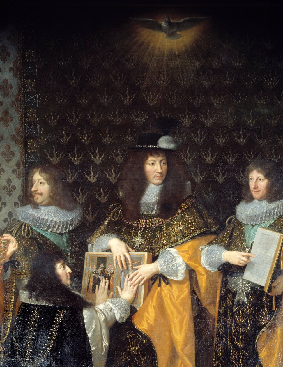 XIV. Lajos király felveszi a Szentlélek-rend (Szentlélek rend) lovagját, testvérét, Anjou Detail hercegét. Philippe de Champaigne (1602-1674) festménye, 17. századi Grenoble, Musee des Beaux Arts alkotó: Philippe de Champaigne