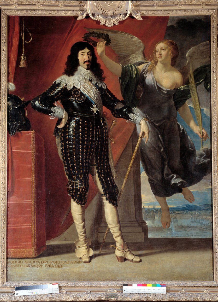 XIII. Lajos (1601-1643) diadalkoronás portréja lábán. Philippe de Champaigne (1602-1674) festménye alkotó: Philippe de Champaigne