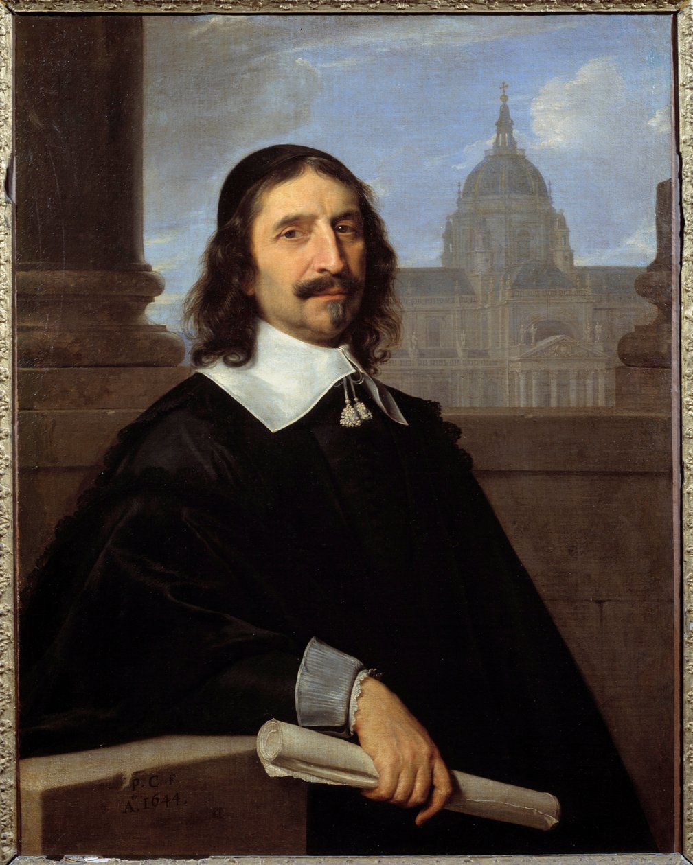 Jacques Lemercier (1585-1654) építész portréja a Sorbonne-i kápolna előtt Philippe de Champaigne (1602-1674) festménye (ec.flam.) 17. század V. 0,97x0,75 m - - Jacques Lemercier építész (1585-1654) portréja a t előtt alkotó: Philippe de Champaigne