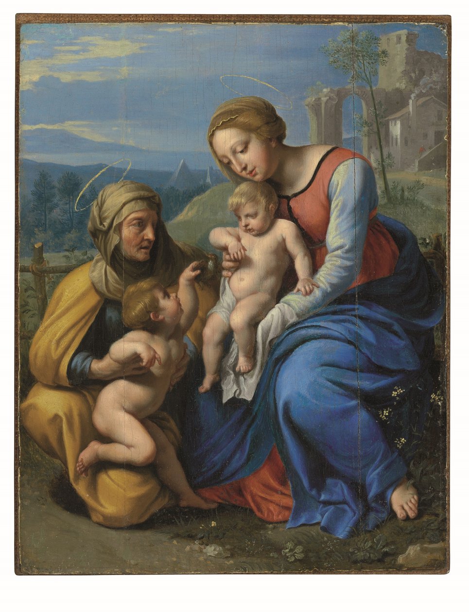 A Szent Család verébrel (olaj és arany a fedélzetre fektetett panelen) alkotó: Philippe de Champaigne