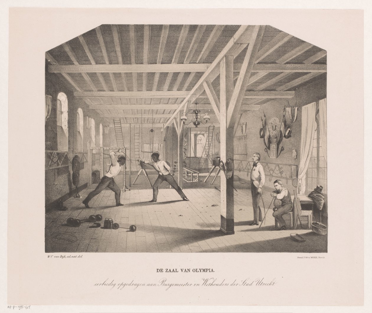 Kilátás az Olympia diáktársaság vívó- és tornatermében The Hall of Olympia (cím a tárgyon) alkotó: Philippus Anthonius Alexander Kanne