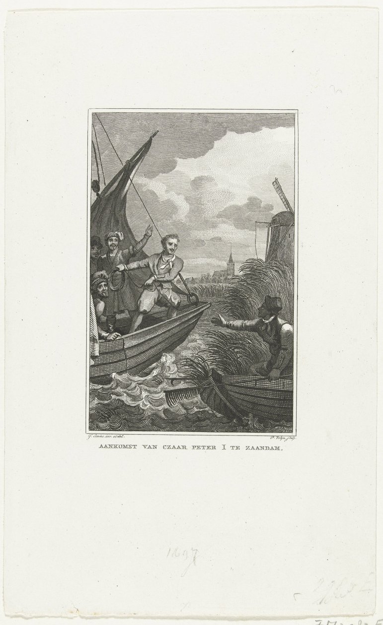 Nagy Péter cár érkezése Zaandamba, 1697, c. 1829 alkotó: Philippus Velijn