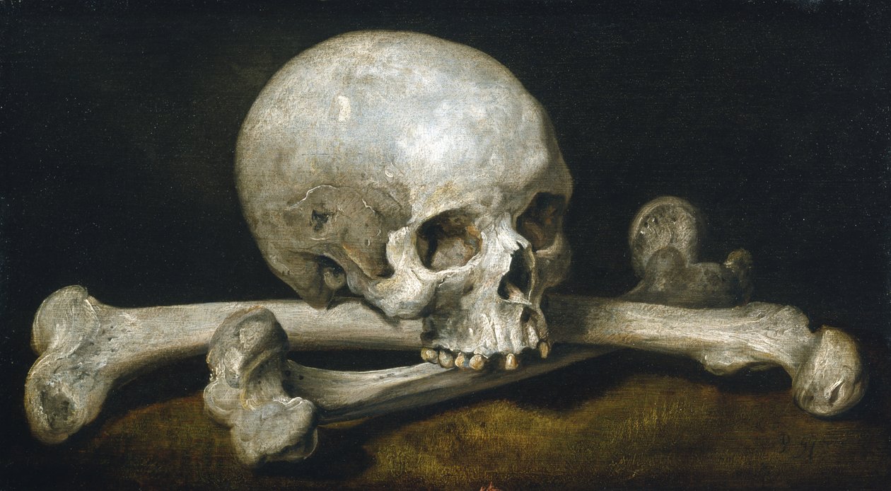 Memento Mori koponyával és keresztezett csontokkal, 1650-63 alkotó: Philips Gysels