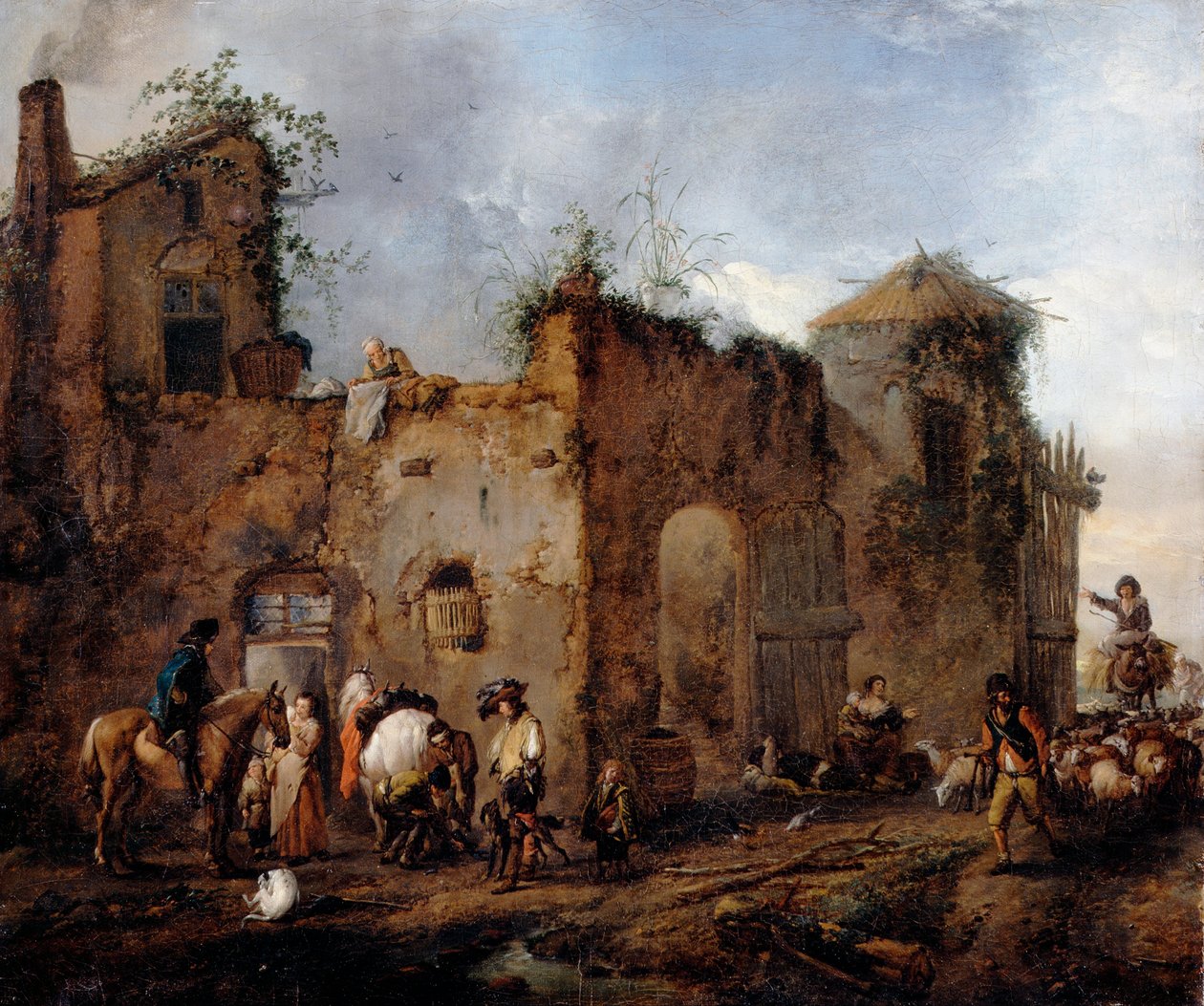 Udvar egy lócipő farmerrel alkotó: Philips Wouwerman