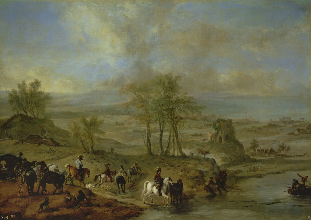 Indulás vadászni és horgászni a folyóban alkotó: Philips Wouwerman