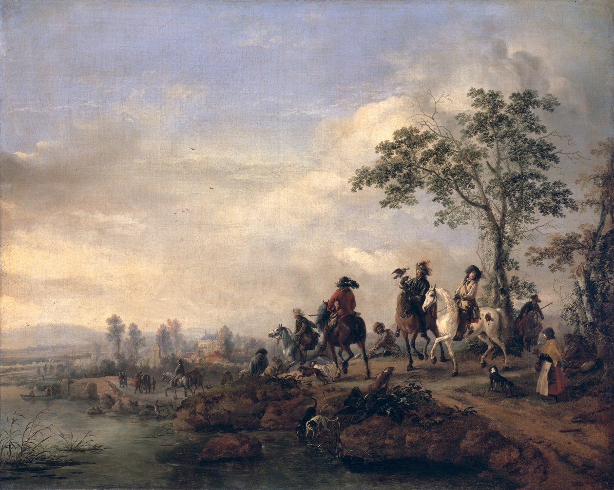Solymászok hazatérnek a vadászatról, 1658-60 alkotó: Philips Wouwerman