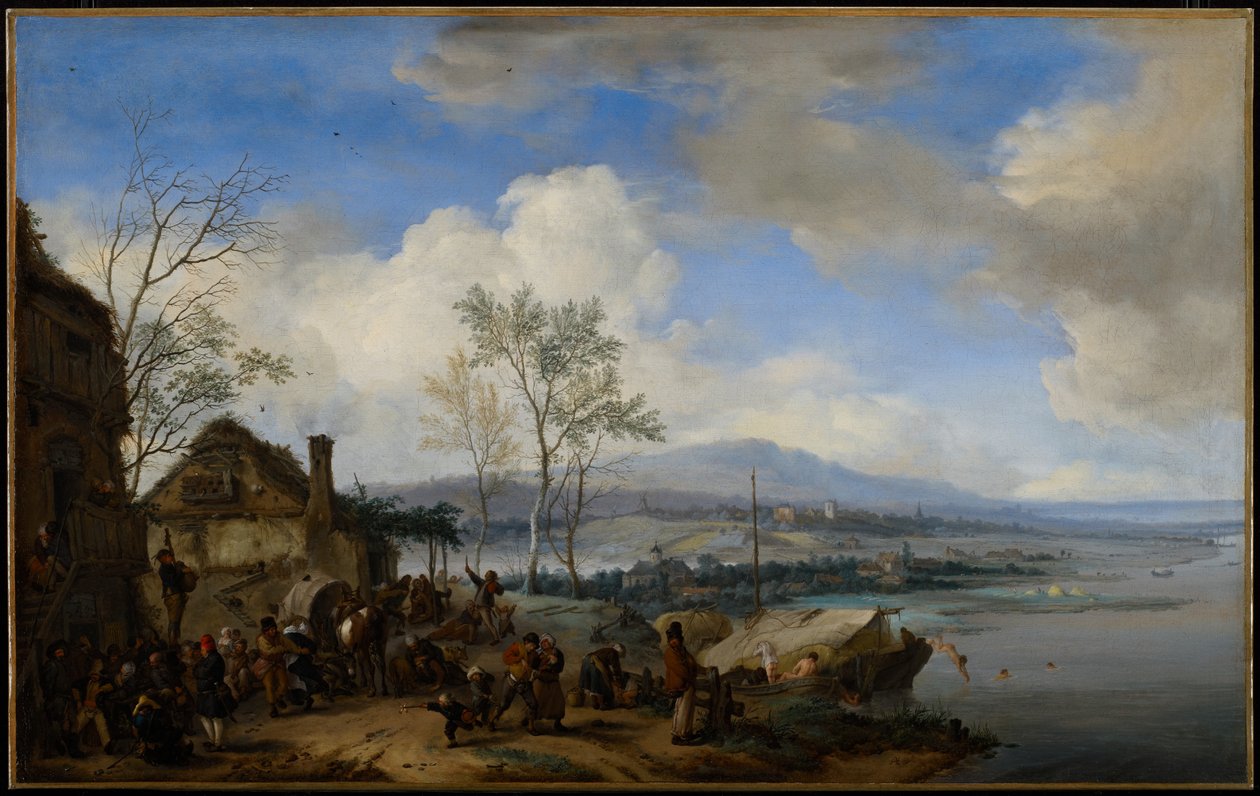 Vidám és nyűgös parasztok egy fogadóban, 1653 alkotó: Philips Wouwerman