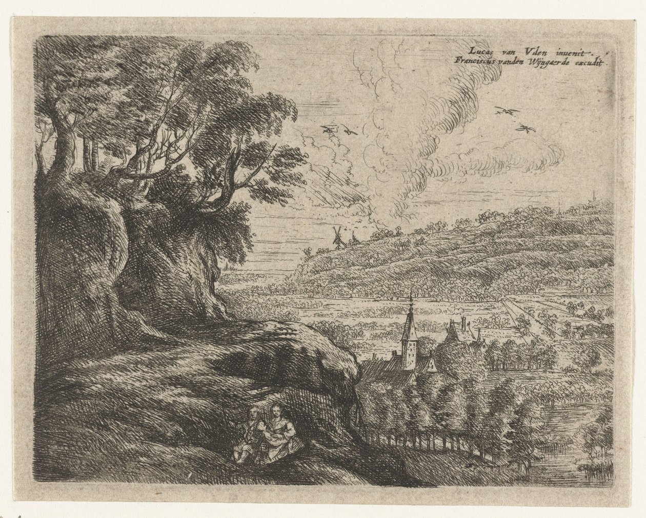 Táj egy férfi, nő és gyermek Nyolc tájkép Lucas van Uden után (sorozat címe) alkotó: Philips Augustijn Immenraet