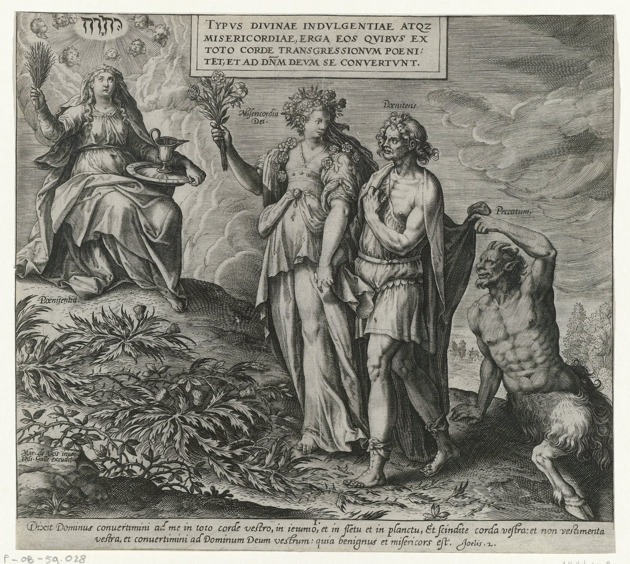Allegória a boetedoening en berouw felett Boetedoening en berouw in het Oude Testament en het Nieuwe Testament (sorozat címe) Az isteni ragaszkodás és irgalom típusa azokkal szemben, akik teljes szívükből megbánják vétkeiket és Istenhez fordulnak alkotó: Philips Galle (attributed to workshop of)