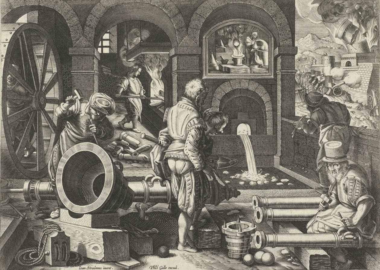 tüzérségi műhely Új találmányok és felfedezések (sorozat címe) Nova Reperta (sorozat címe) alkotó: Philips Galle (attributed to workshop of)