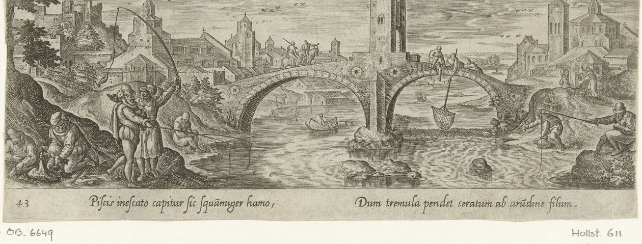 Hengelsport Jacht en visvangst (sorozat címe) Vadászat, horgászat és vadászati ​​típusok (sorozat címe) alkotó: Philips Galle (attributed to workshop of)