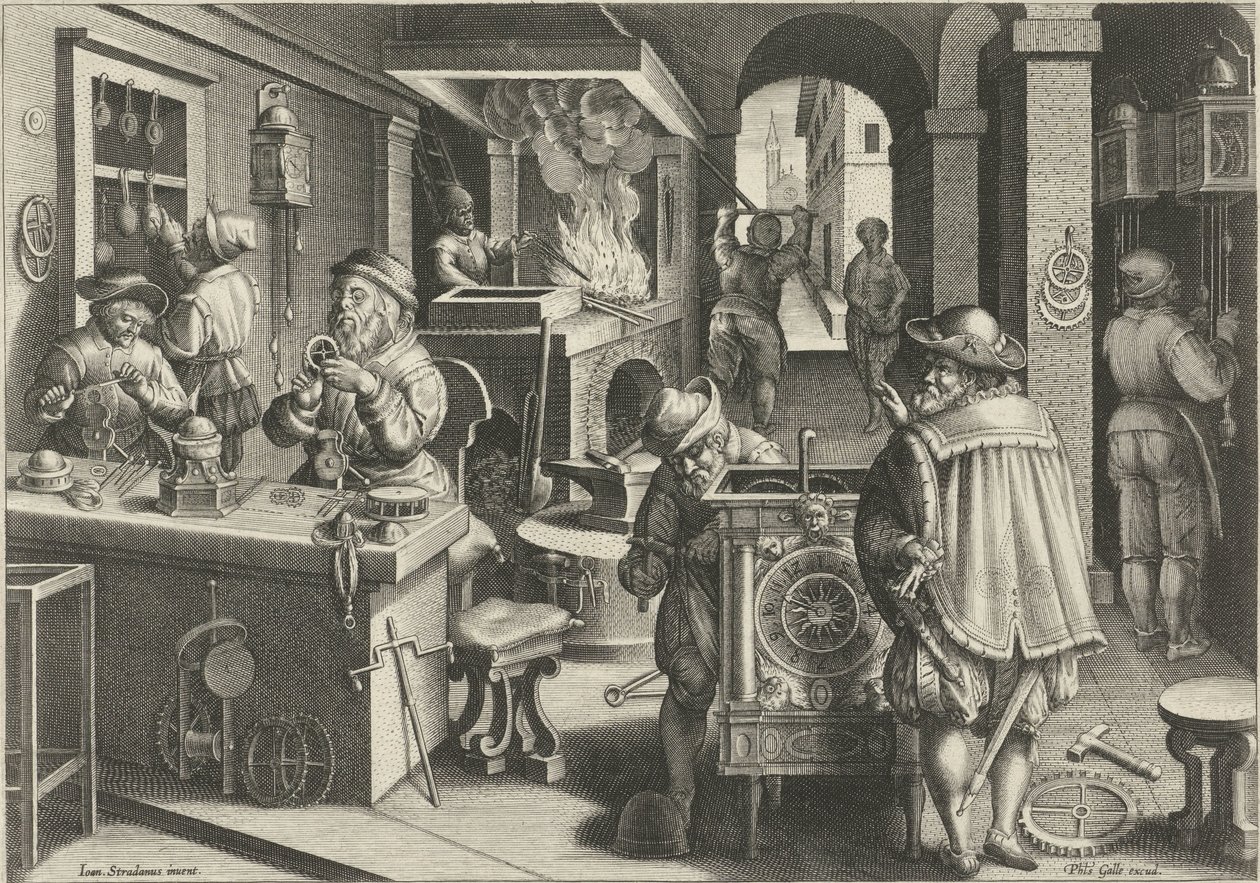 Órakészítők Új találmányok és felfedezések (sorozat címe) Nova Reperta (sorozat címe) alkotó: Philips Galle (attributed to workshop of)