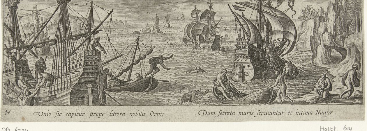 Oestervangst Jacht en visvangst (sorozat címe) Vadászat, horgászat és vadászati ​​típusok (sorozat címe) alkotó: Philips Galle (attributed to workshop of)