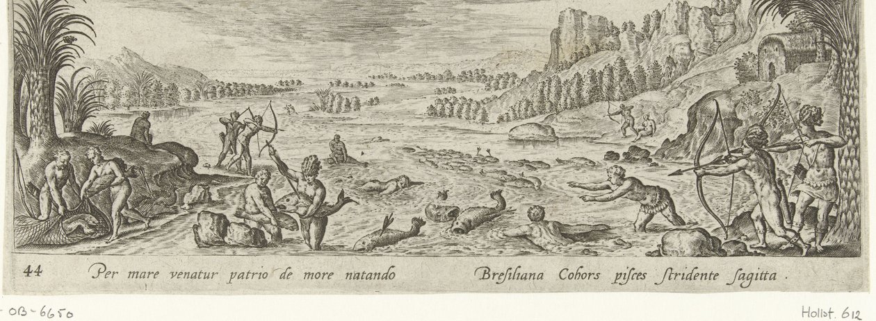 Horgászat az indiánok körében Vadászat és horgászat (sorozat címe) Venationes, Piscationes et Aucupii Typi (sorozat címe) alkotó: Philips Galle (attributed to workshop of)