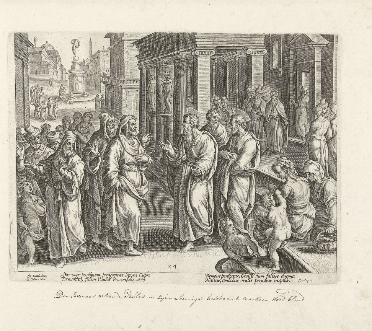 Pál vitázik Elymas varázslóval Az Apostolok Cselekedetei (sorozat címe) Acta Apostolorum (sorozat címe) alkotó: Philips Galle (possibly)