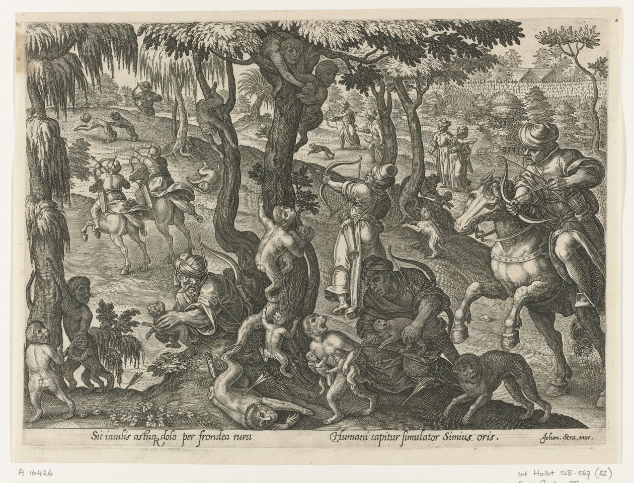 Apenjacht Jachttaferelen (sorozat címe) Amelyben mindenféle vadászat, madártartás és horgászat (sorozat címe) alkotó: Philips Galle