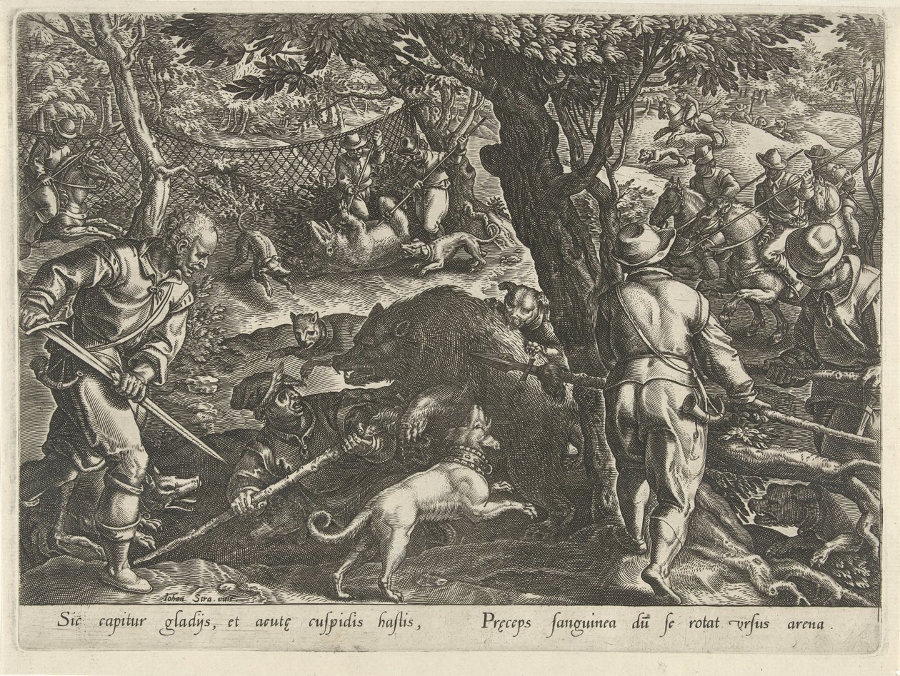 Berenjacht Jachttaferelen (sorozat címe) Amelyben mindenféle vadászat, madártartás és horgászat (sorozat címe) alkotó: Philips Galle
