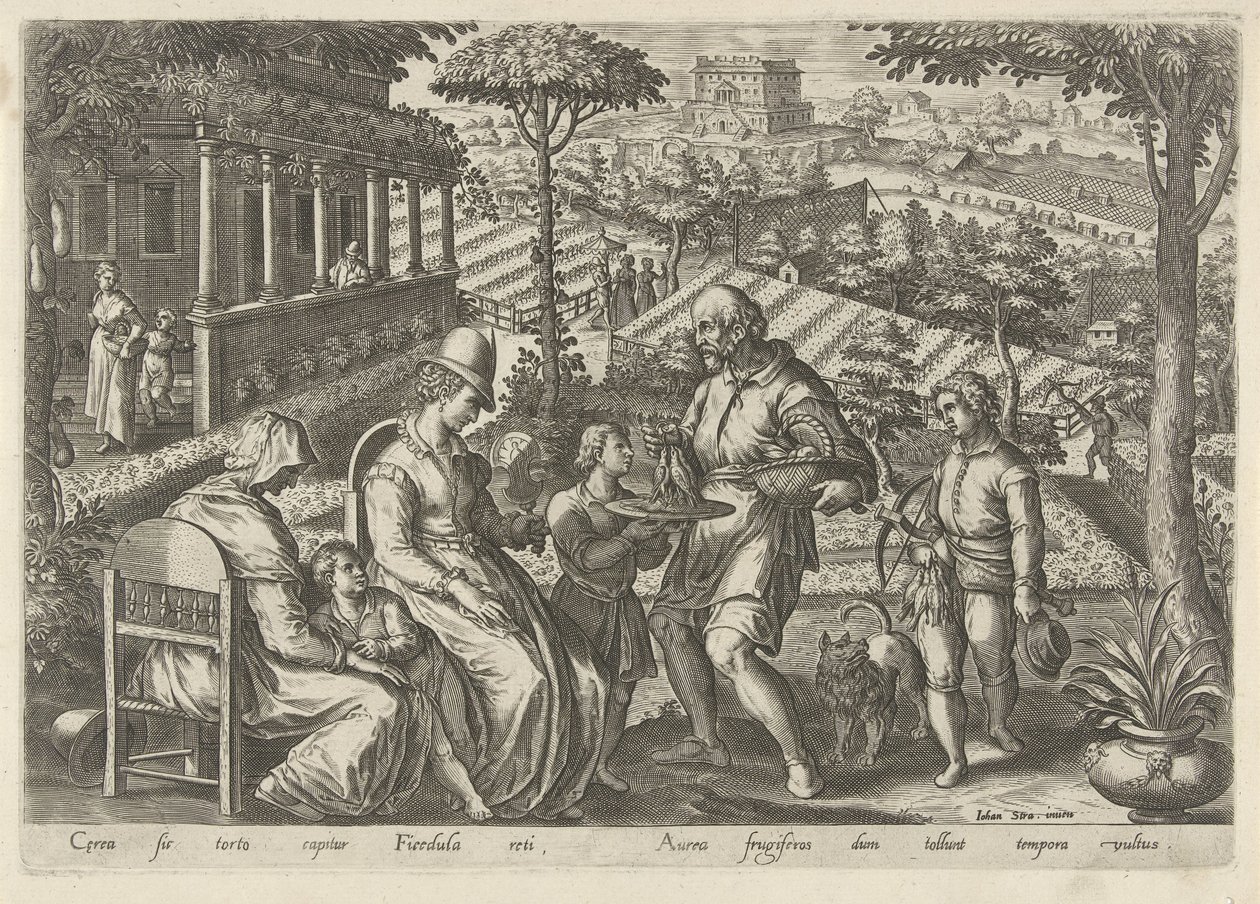 Jacht op de grasmus Jachttaferelen (sorozat címe) Amelyben mindenféle vadászat, madártartás és horgászat (sorozat címe) alkotó: Philips Galle