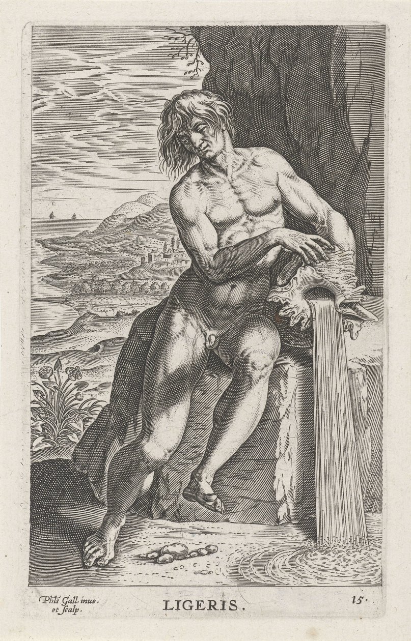 Riviergod Ligeris Ligeris (cím az objektumon) Rivier- en zeegoden (sorozat címe) Elegáns portrék a tengeri félistenekről és az Amnicus-fókákról (sorozat címe) alkotó: Philips Galle