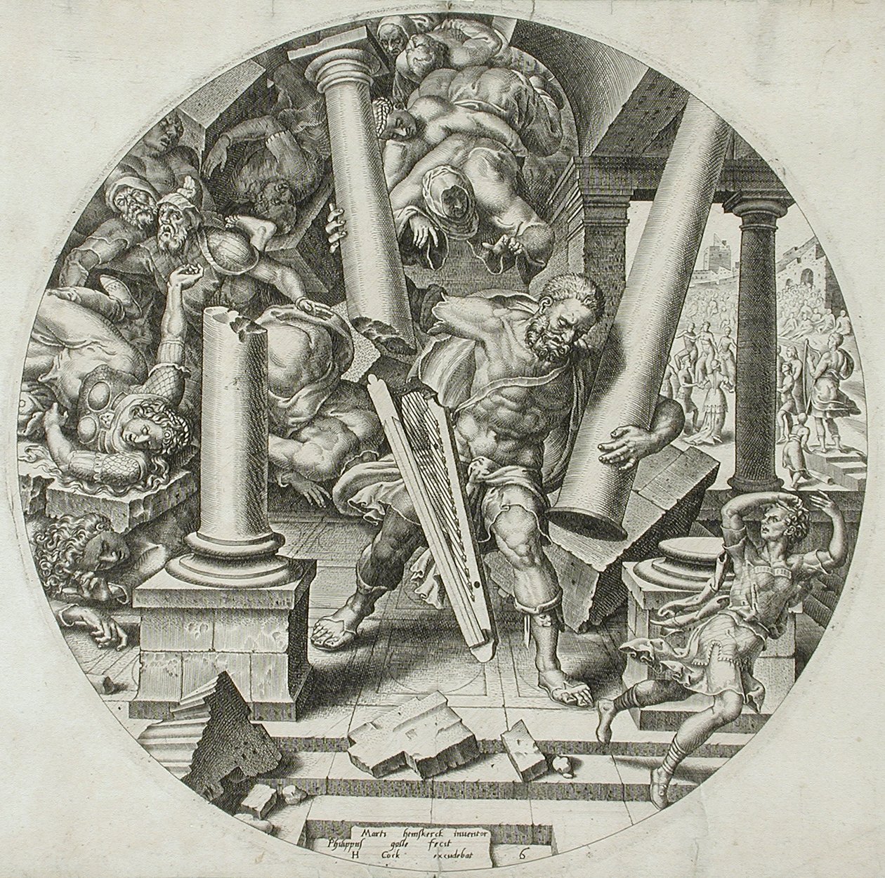 Sámson lerombolja a templomot alkotó: Philips Galle