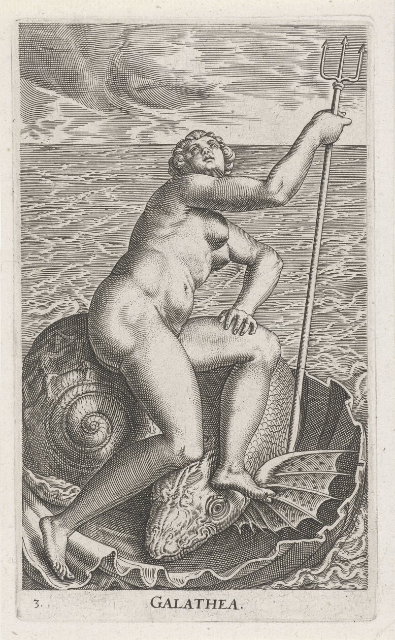 Waternimf Galatea Galatia (cím a tárgyon) Stroom – vízi nimfa (sorozat címe) Nympharum oceanitidum, Ephydridum potamidum naiadum (sorozat címe) alkotó: Philips Galle