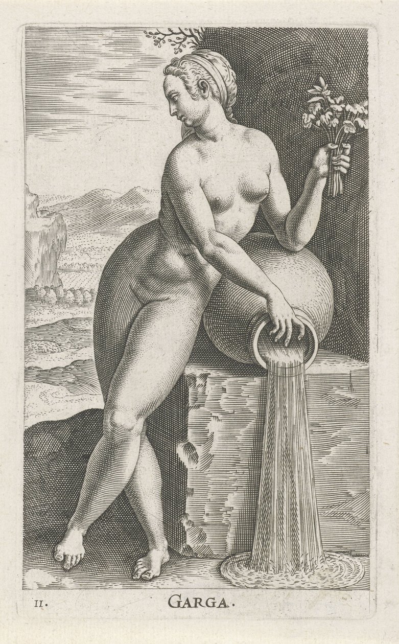 Waternimf segítség Garga (cím a tárgyon) Stroom – vízi nimfa (sorozat címe) Nympharum oceanitidum, Ephydridum potamidum naiadum (sorozat címe) alkotó: Philips Galle