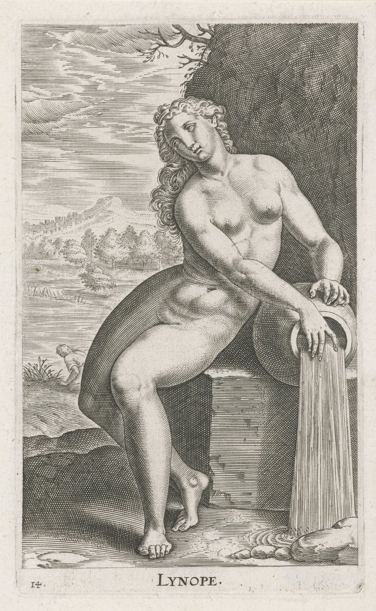 Vízi nimfa Linope Lynope (cím az objektumon) Stroom en waternimfen (sorozat címe) Oceanitid nimfák, ephidrid potamidus naiads (sorozat címe) alkotó: Philips Galle