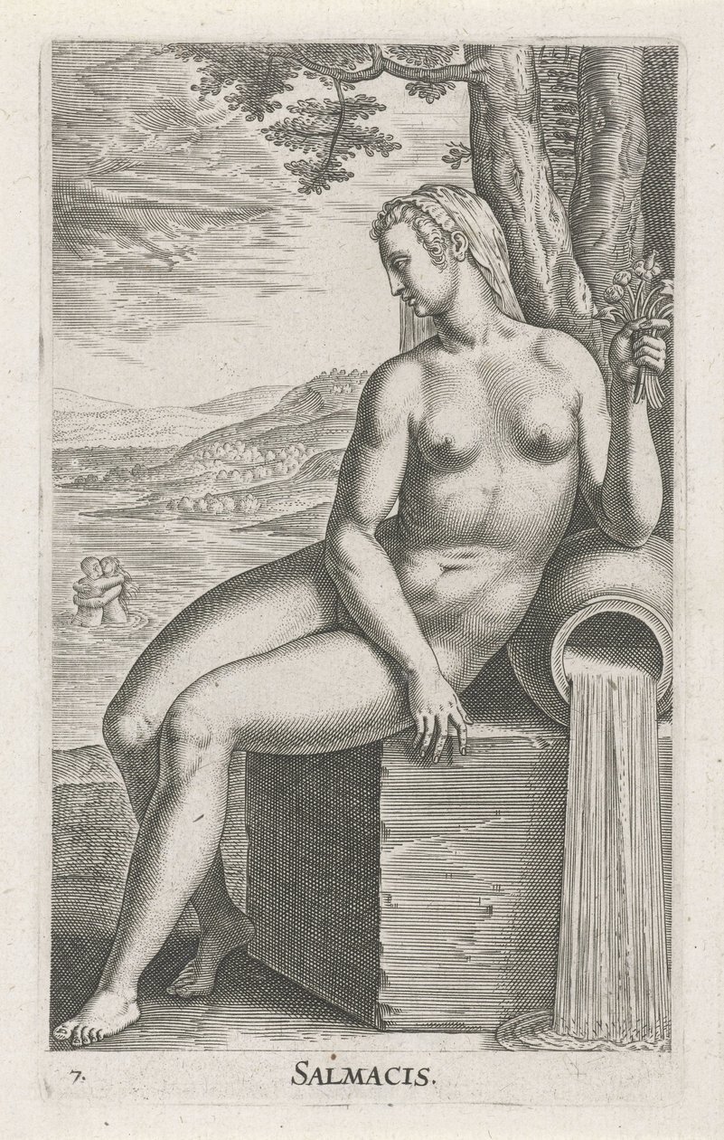 Vízi nimfa Salmacis Salmacis (cím a tárgyon) Stroom-en waternimfen (sorozat címe) Oceanitida nimfák, ephidrid potamidus naiad (sorozat címe) alkotó: Philips Galle