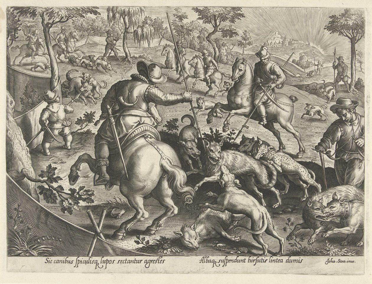 A Wolvenjacht reményt adott Jachttaferelen (sorozat címe) Amelyben mindenféle vadászat, madártartás és horgászat (sorozat címe) alkotó: Philips Galle
