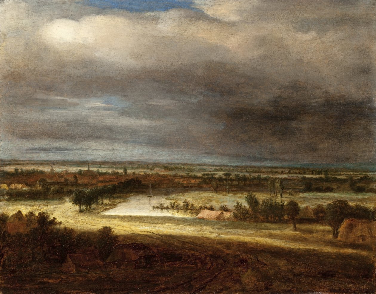 Panorámás táj faluval alkotó: Philips Koninck