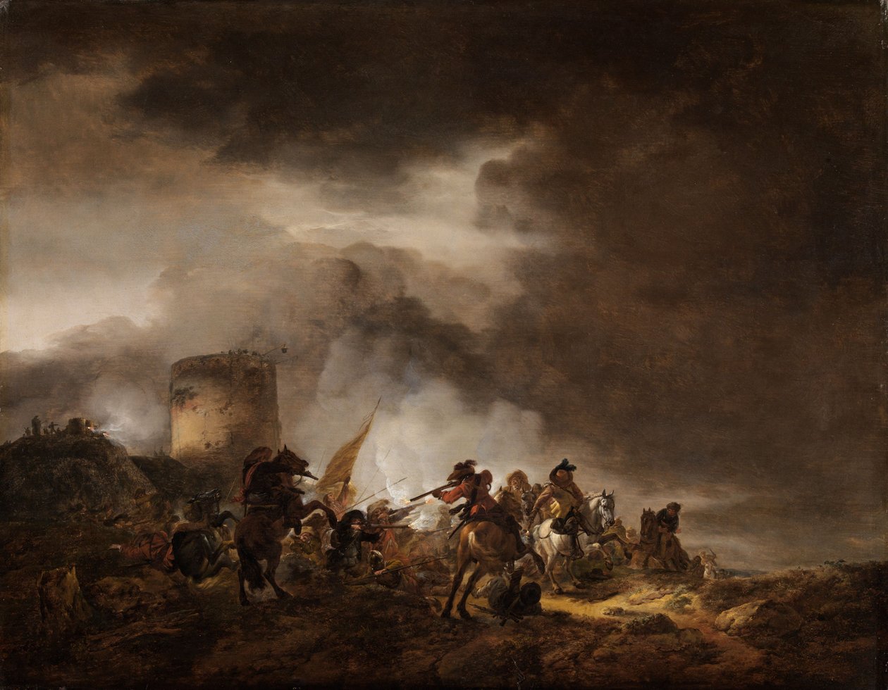 Lovasok és gyalogosok közötti csata egy erődítmény előtt alkotó: Philips Wouwerman