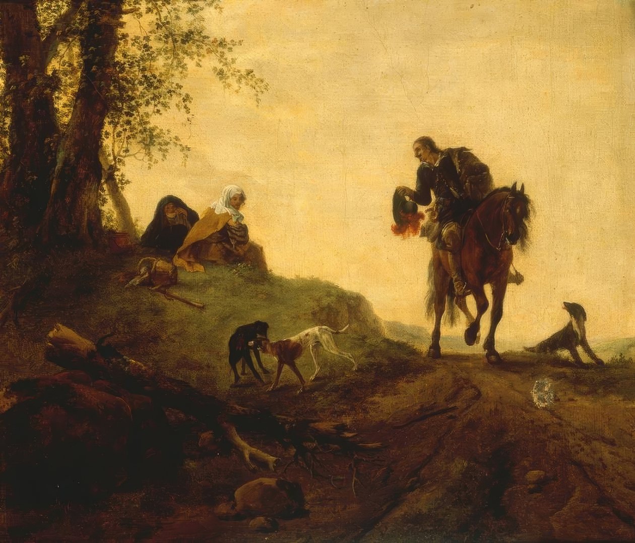 Táj egy lovassal, aki két F-et tart. alkotó: Philips Wouwerman