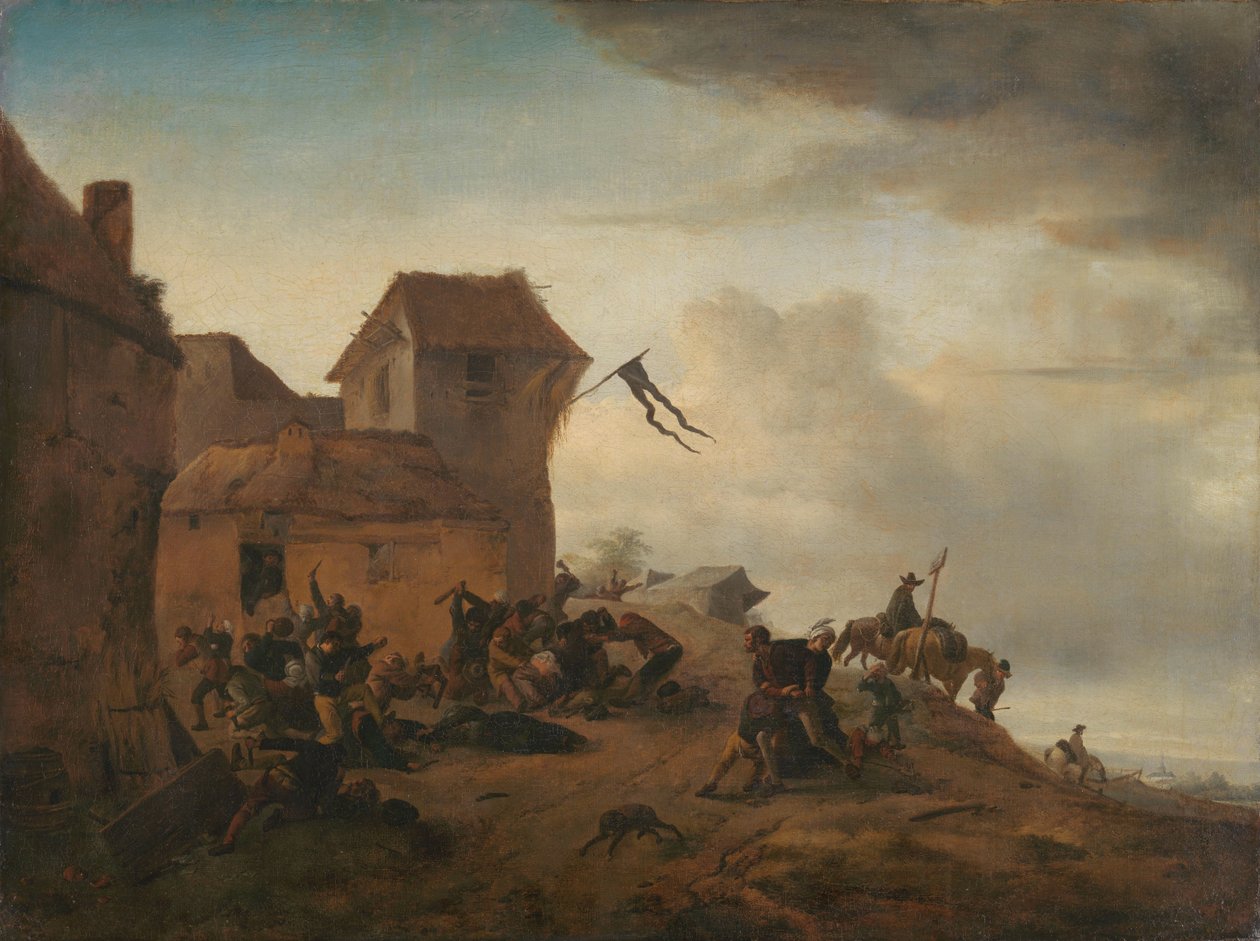 Parasztok harcolnak egy falu közelében alkotó: Philips Wouwerman