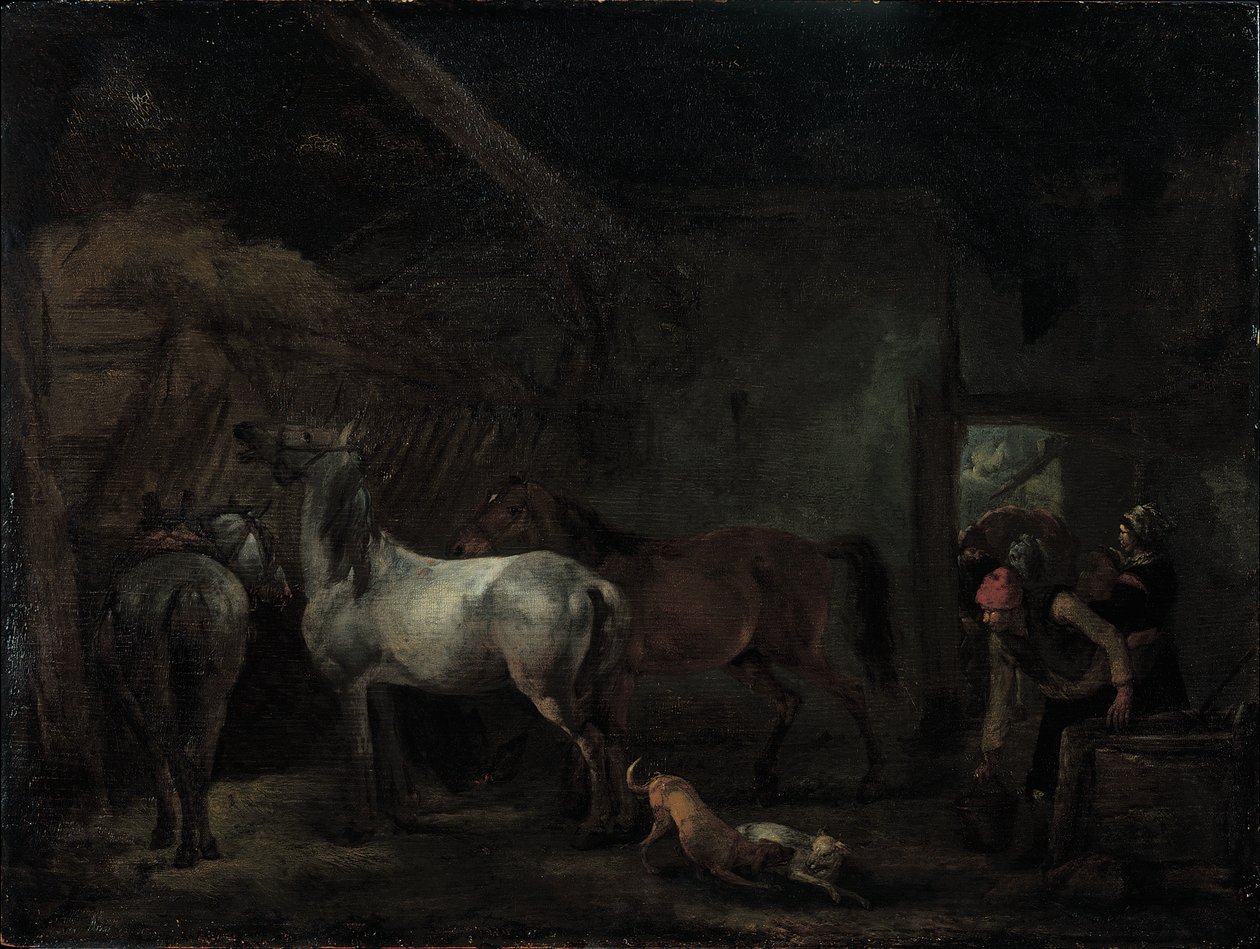 Istálló három lóval alkotó: Philips Wouwerman