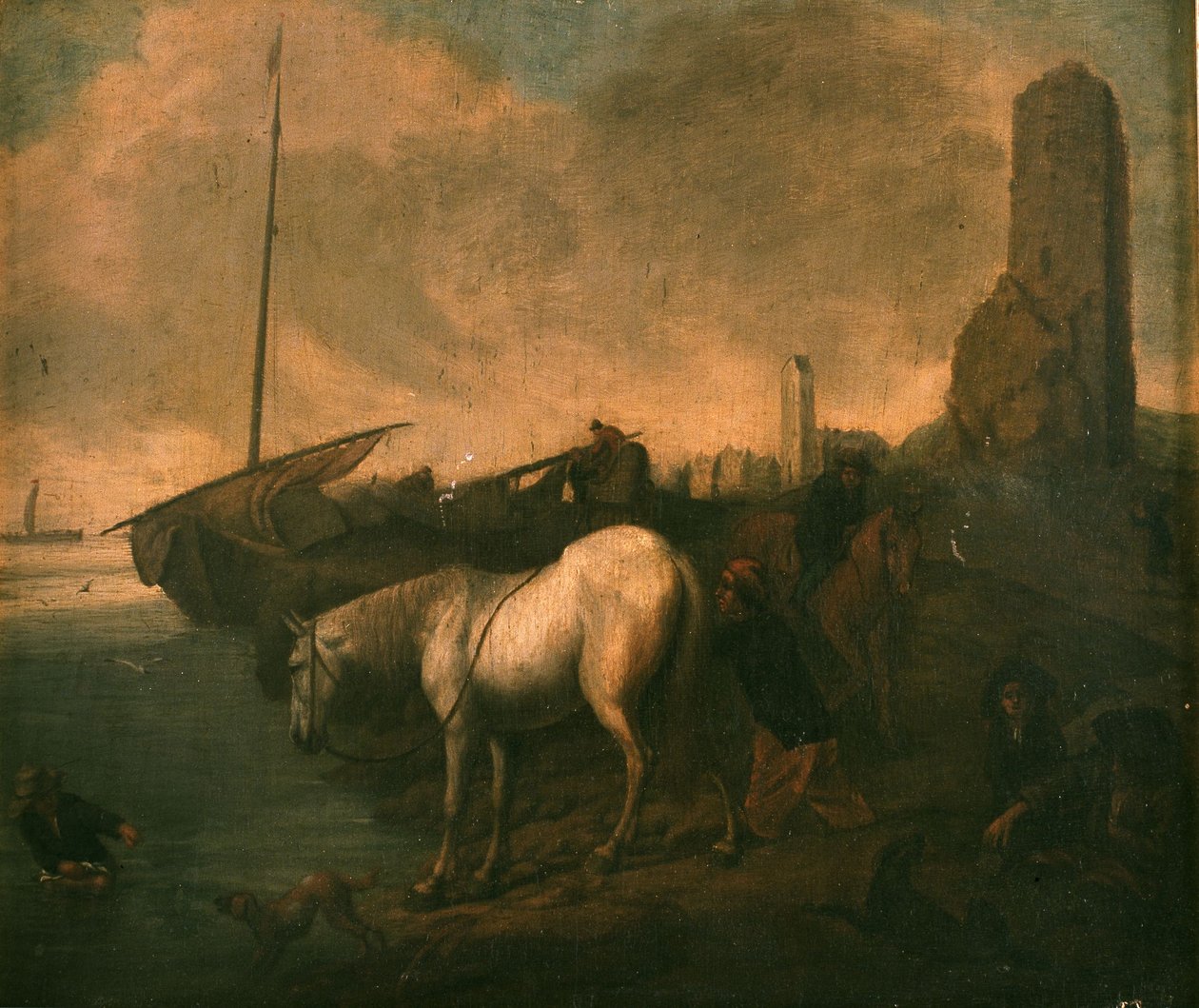 Strandung mit Pferden und Fischern alkotó: Philips Wouwerman