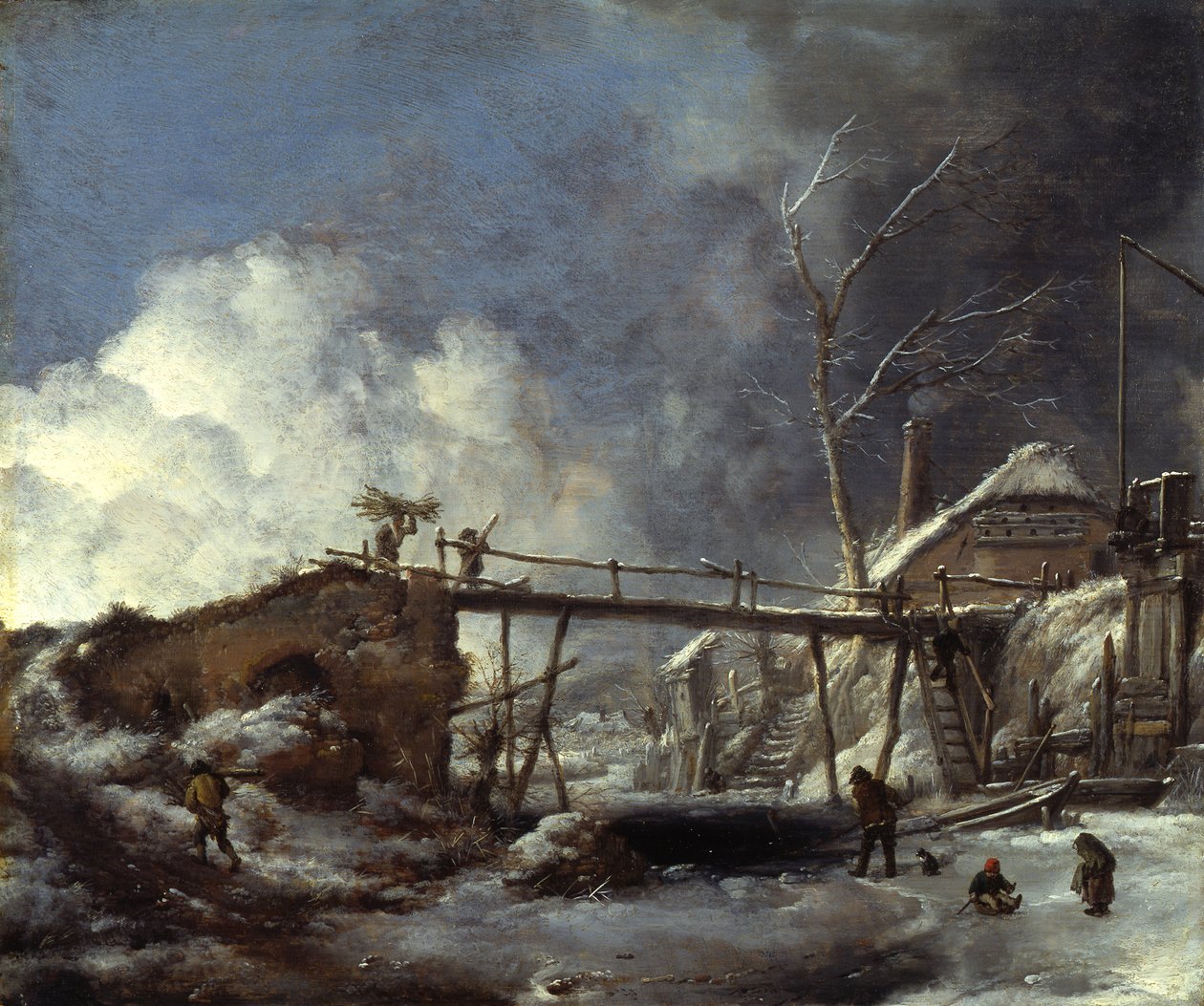 Téli táj fahíddal alkotó: Philips Wouwerman