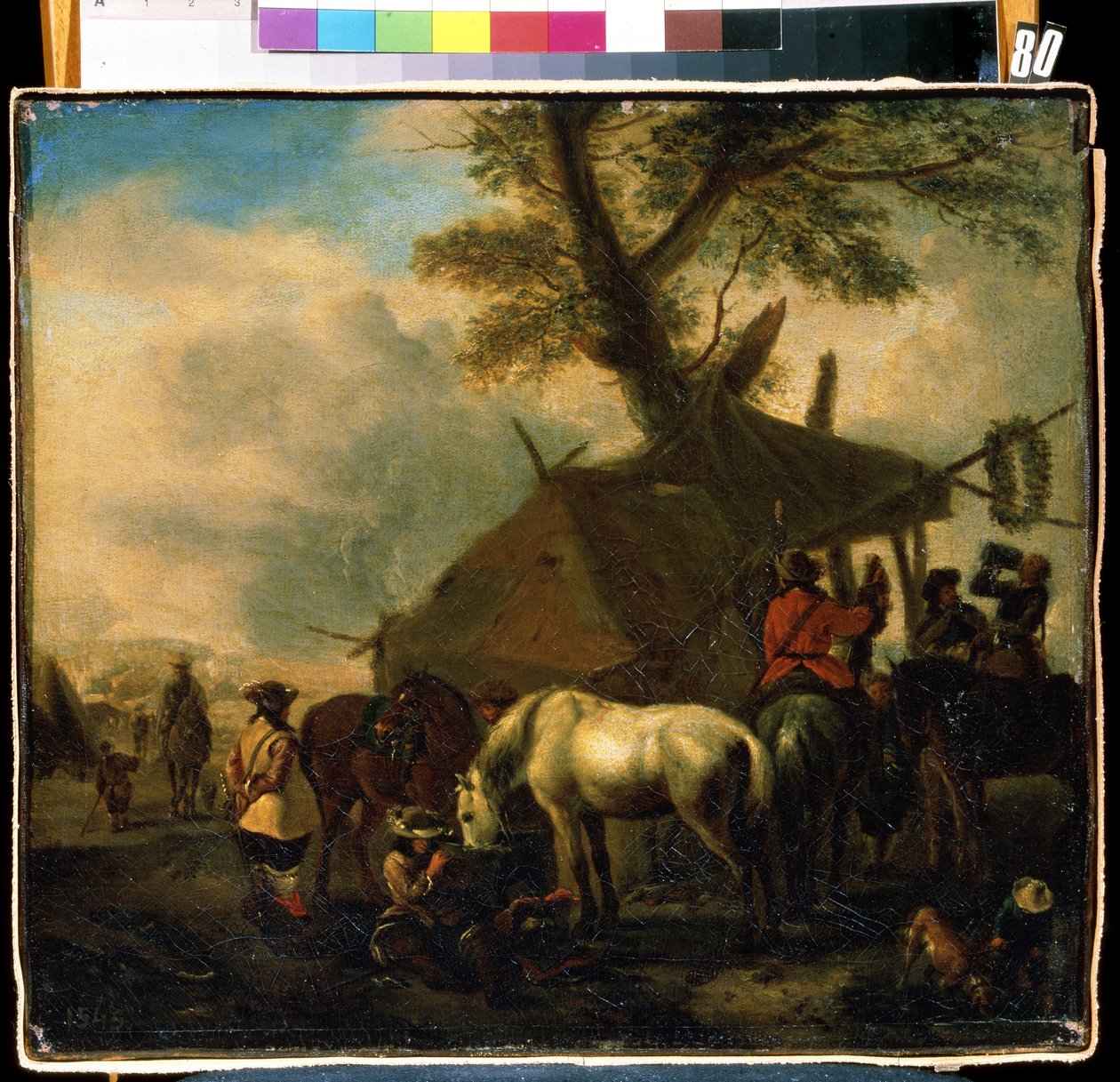 Az öntöző hely. Philips Wouwerman (1619-1668) festménye. Olaj, fa alkotó: Philips Wouwermans or Wouwerman