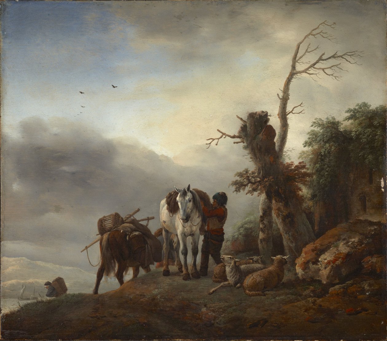 Landscape with Packhorses – Landscape with Packhorses, Wouwerman (Wouwermans), Philips (1619-1668). Olaj, fa, c. 1647-1648. Méretek: 36,3 x 41,2 cm. Brukenthal Nemzeti Múzeum, Nagyszeben alkotó: Philips Wouwermans or Wouwerman