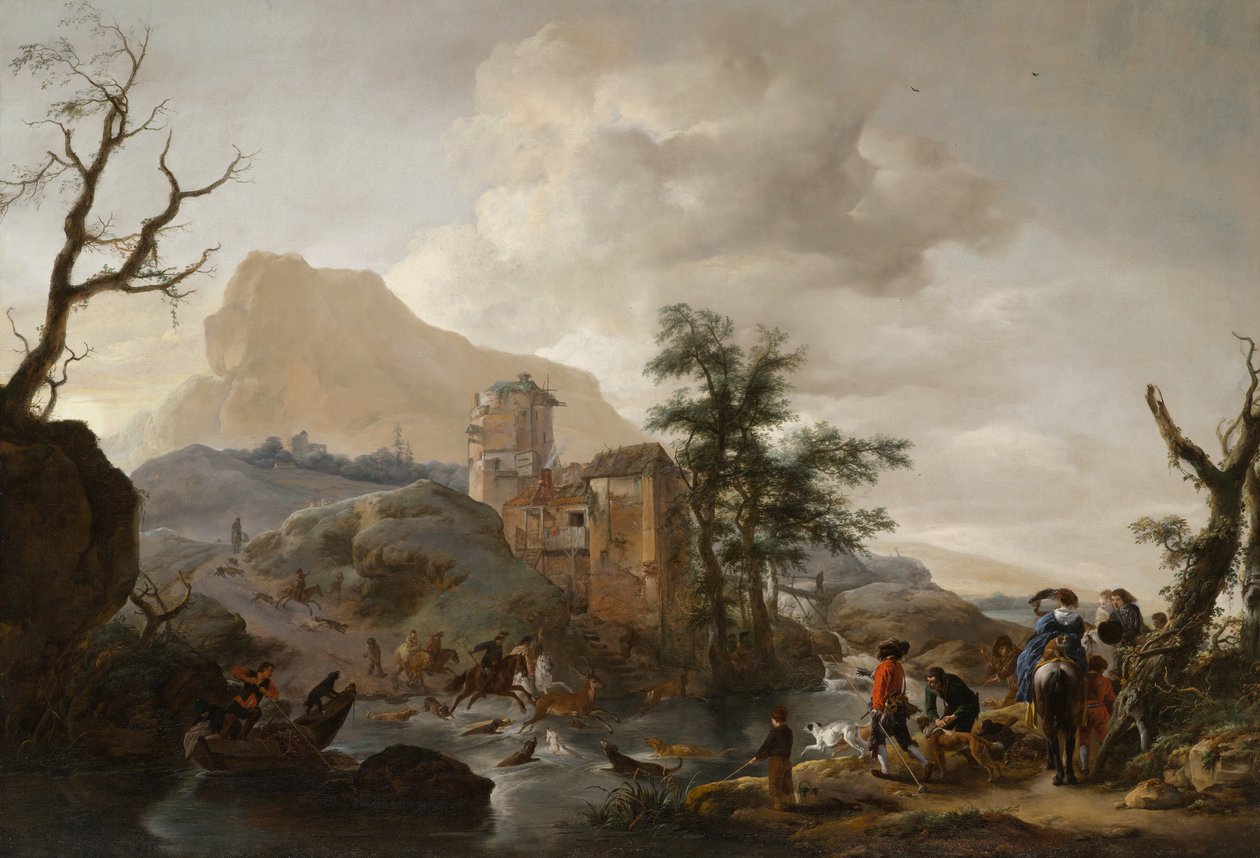 Szarvasvadászat a folyóban, 1650-1655 körül alkotó: Philips Wouwerman