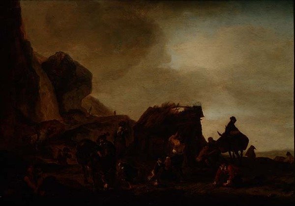 Utazók és koldusok egy romos kunyhó mellett alkotó: Philips Wouwermans or Wouwerman