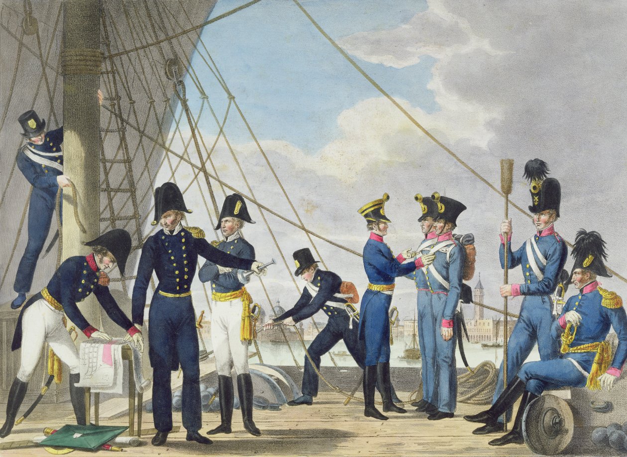 Az új Császári Királyi Osztrák Haditengerészet a napóleoni háborúk után, 1820 körül alkotó: Phillip von Stubenrauch