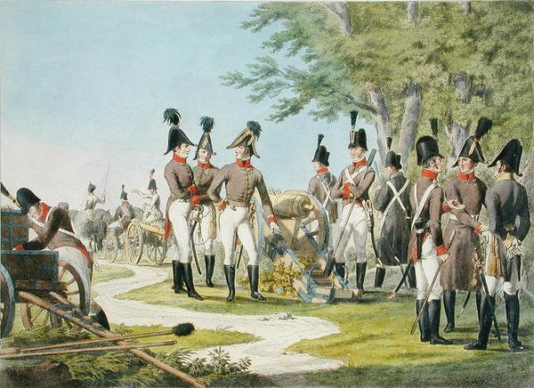 A császári királyi osztrák hadsereg új tüzérsége és felszerelése a napóleoni háborúk után, 1820 körül (színes litográfia) alkotó: Phillip von (after) Stubenrauch
