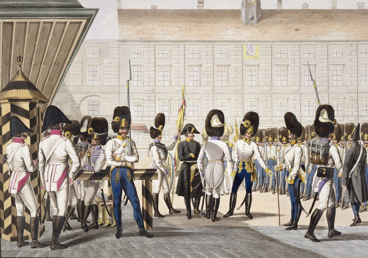 Az új császári királyi osztrák gránátosok a napóleoni háborúk után, 1820 körül alkotó: Phillip von Stubenrauch