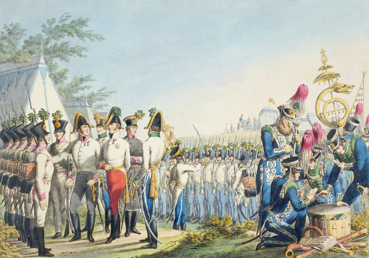 Az új császári királyi osztrák könnyűgyalogság a napóleoni háborúk után, 1820 körül. alkotó: Phillip von Stubenrauch