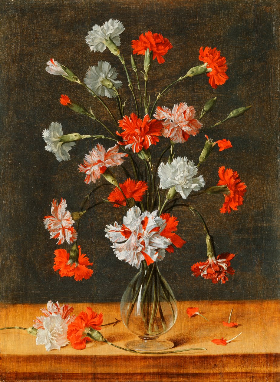 Szegfűk üvegvázában kőasztalon, 1639 alkotó: Phillipe de Marlier