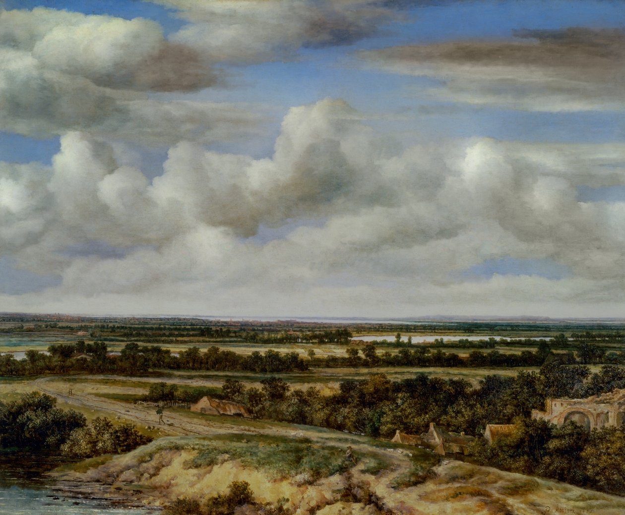 Kiterjedt táj egy folyó melletti úton, 1655 alkotó: Phillips de Koninck