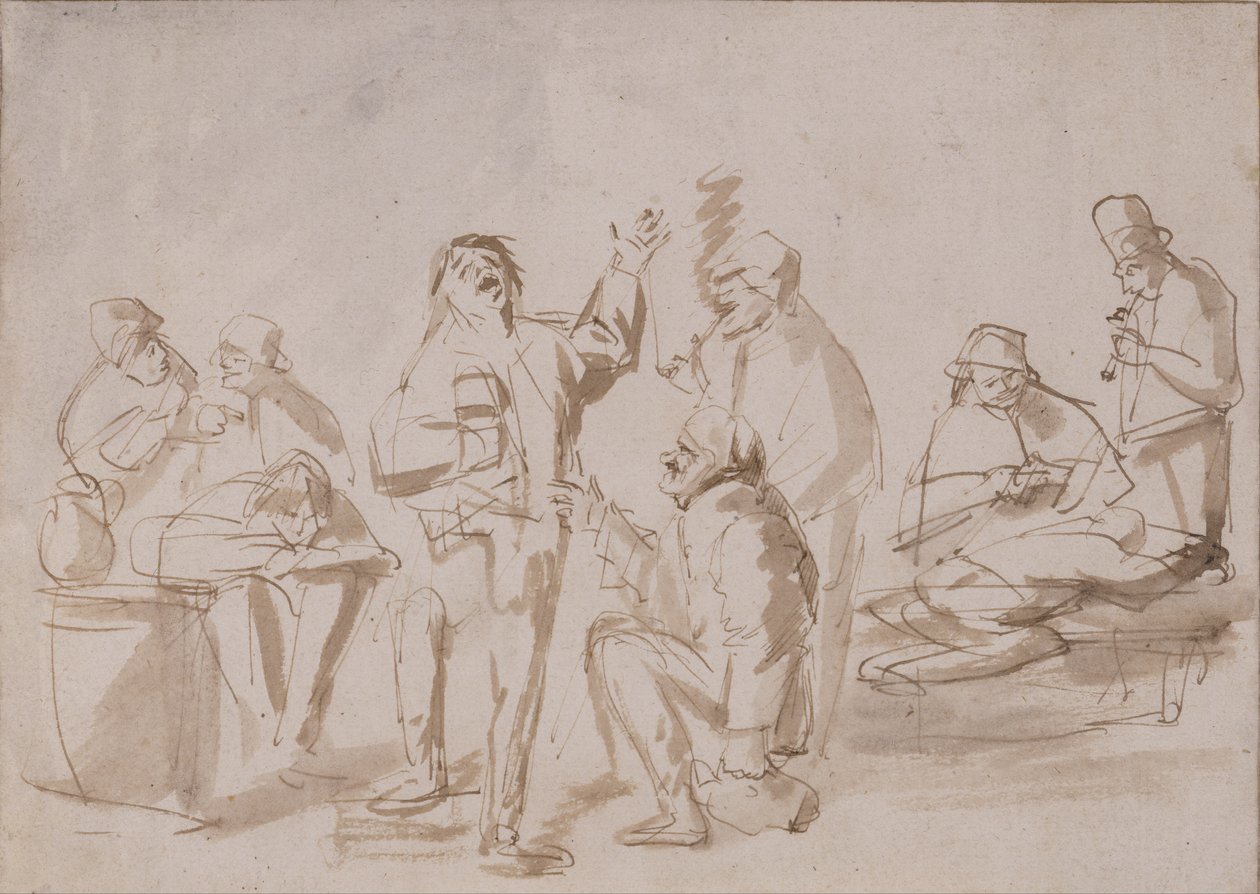 Parasztok egy kocsmában, 1662 körül (toll és tinta mosás papíron) alkotó: Phillips de Koninck