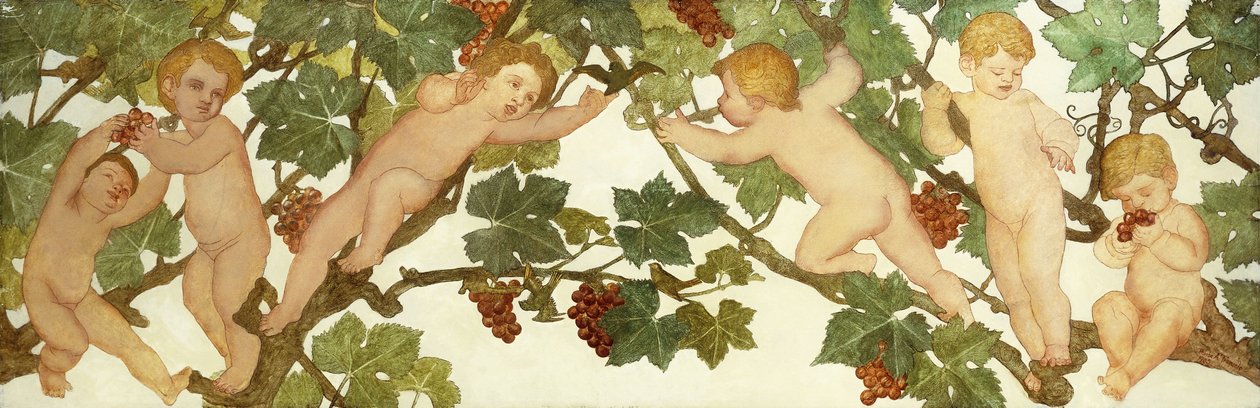 Putti hancúr a szőlőben alkotó: Phoebe Anna Traquair