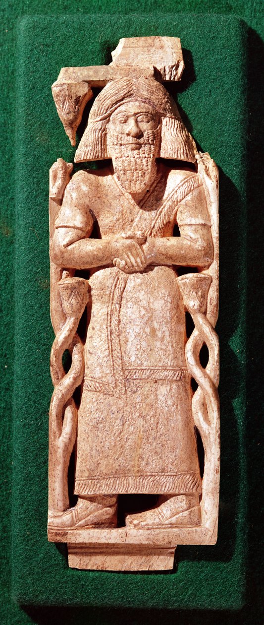 Egy isten elefántcsont plakettje, Hazael, Damaszkusz királya, Szíria államágyából, Arszlan Tasch (Hadatou) Kr.e. 840 körül alkotó: Phoenician